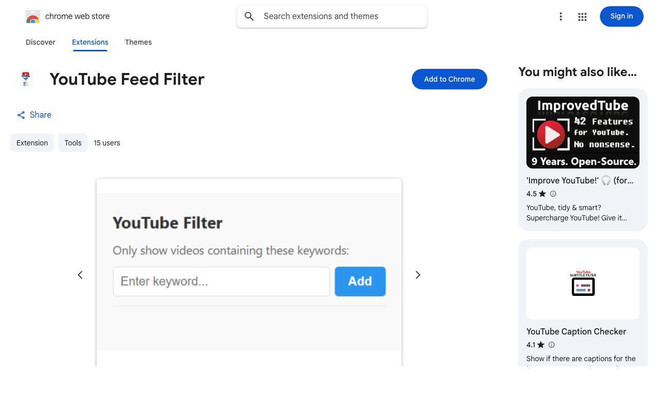 YouTube Feed Filterのスクリーンショット
